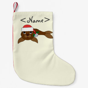 Petite Chaussette De Noël Bébé phoque Brown avec le casquette de Père No
