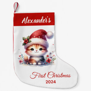 Petite Chaussette De Noël Bébé premier Noël mignon Chat personnalisé