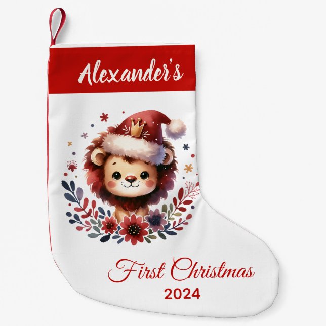 Petite Chaussette De Noël Bébé premier Noël mignon Lion personnalisé (Devant)