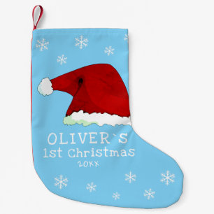 Petite Chaussette De Noël Bébé`s premier Noël Santa Chapeau Snowflake Bleu