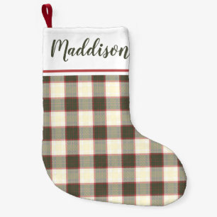 Petite Chaussette De Noël Beige Noël plaid motif nom personnalisé