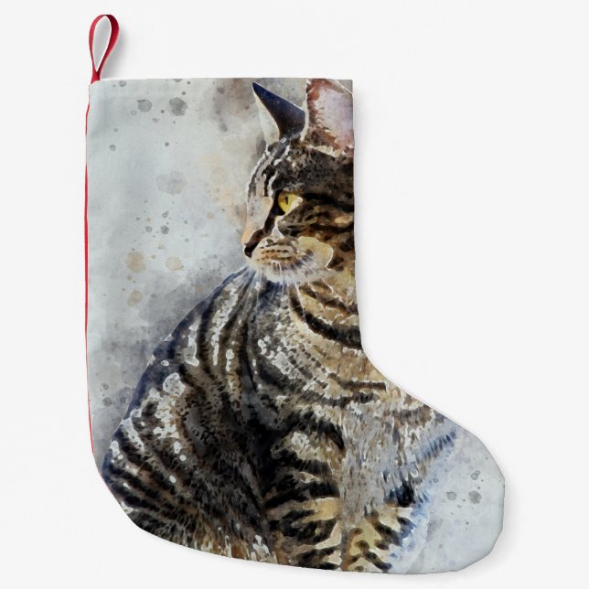 Petite Chaussette De Noël Belle peinture d'aquarelle Tabby Brown (Devant)