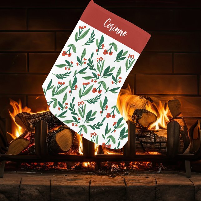 Petite Chaussette De Noël Belle Red Green Holly Berry personnalisée (Créateur téléchargé)