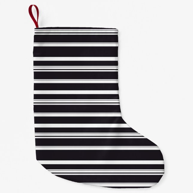 Petite Chaussette De Noël Belles rayures blanches noires (Devant)