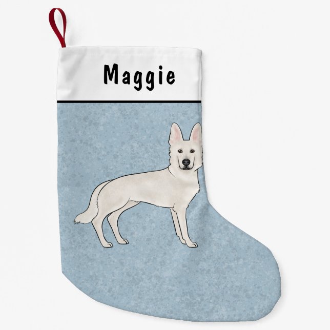 Petite Chaussette De Noël Berger blanc blanc blanc GSD Cartoon Chien bleu (Devant)