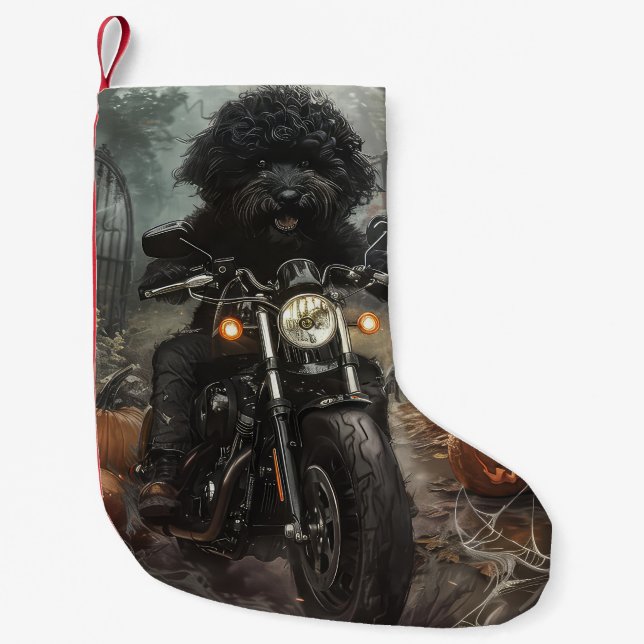 Petite Chaussette De Noël Bernedoodle Riding Moto Halloween effrayant (Devant)