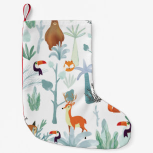 Petite Chaussette De Noël Bêtes : gribouillis de forêt tropicale.