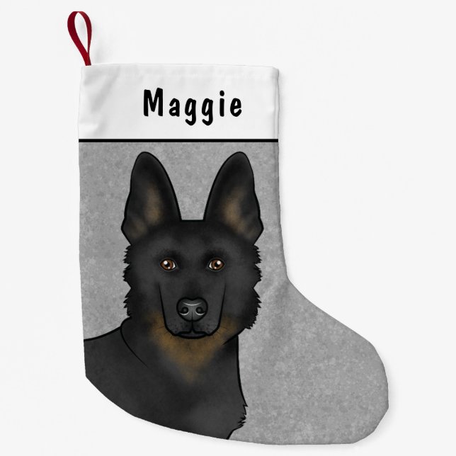 Petite Chaussette De Noël Bi-Black Allemand Berger Tête De Chien Et Nom Pers (Devant)