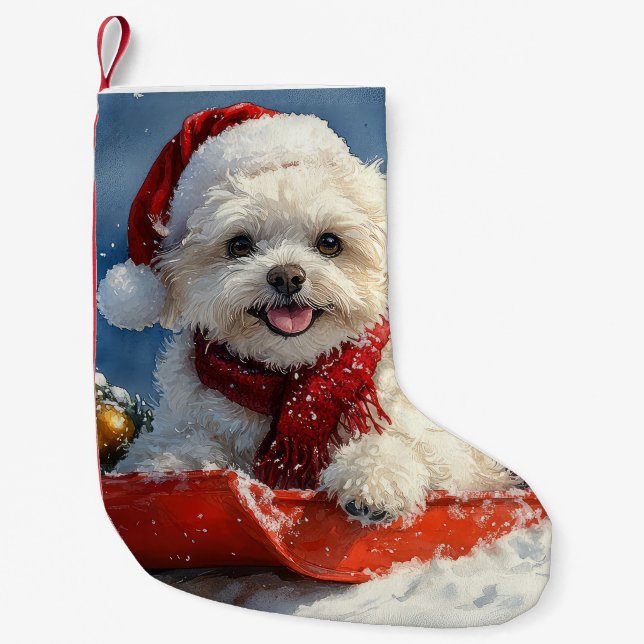 Petite Chaussette De Noël Bichon Frise Chien dans la boue Laisser passer la  (Devant)