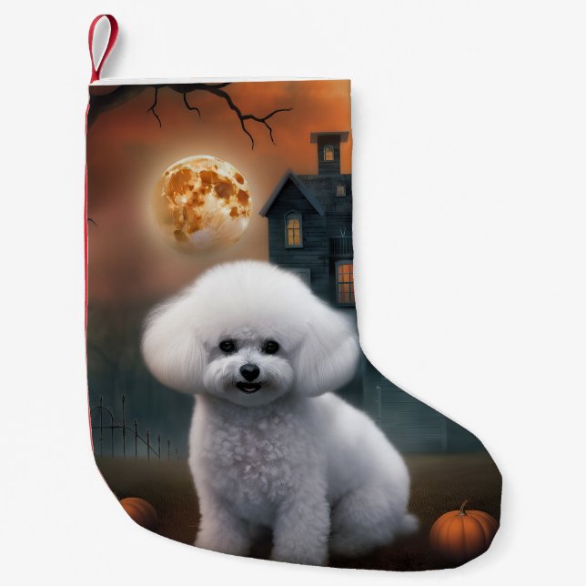 Petite Chaussette De Noël Bichon Frisé Halloween Épouvantable (Devant)