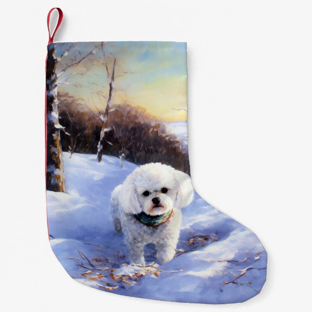 Petite Chaussette De Noël Bichon Frise Laisser neiger Noël (Devant)