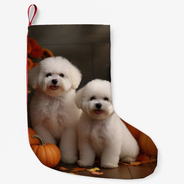 Petite Chaussette De Noël Bichon Frise Puppy Automne Citrouille délice (Devant)