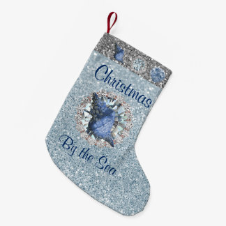 Petite Chaussette De Noël Bijou de coquillage bleu Aquamarine Argent FauxGli