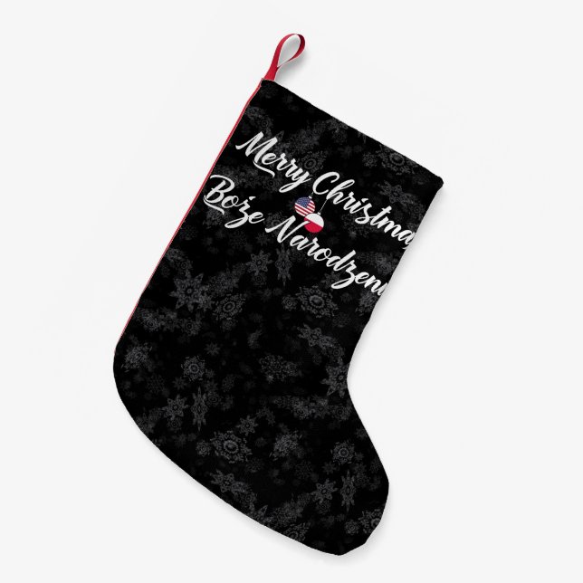 Petite Chaussette De Noël Bilingue Polonaise Américaine Xmas Stocking (Devant (Accrochage))