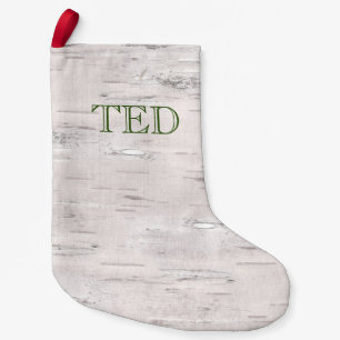 Petite Chaussette De Noël Birch Tree Natural Christmas NAME Rustic Holiday