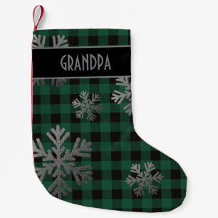 Petite Chaussette De Noël Bison vert Plaid Sparkt Snowflakes