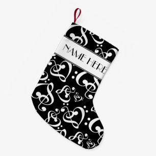 Petite Chaussette De Noël Black And White Clef Hearts Notes musicales Noël