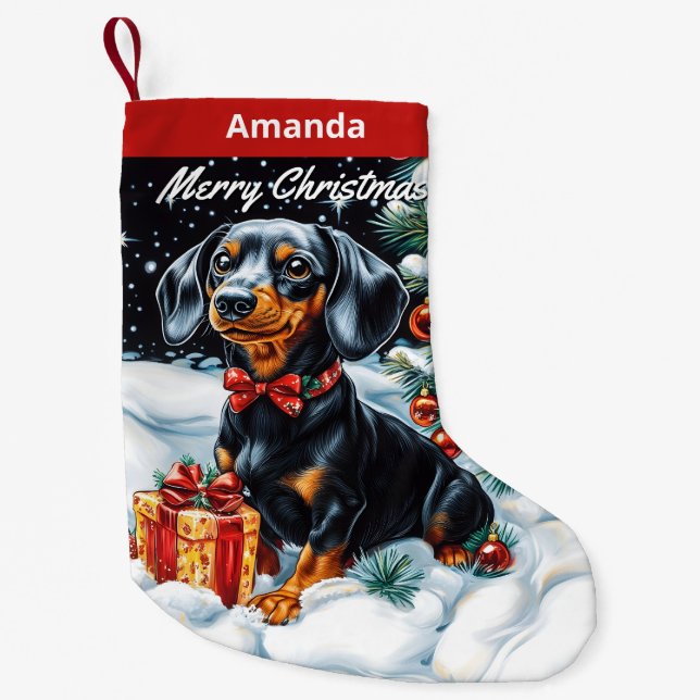 Petite Chaussette De Noël Black et Tan Dachshund (Devant)