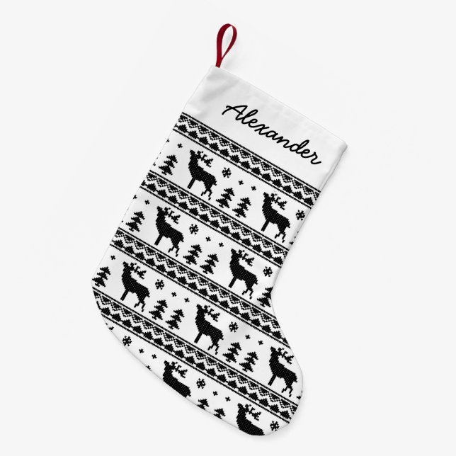 Petite Chaussette De Noël Black Fair Isle Sweat Motif de Noël (Devant (Accrochage))