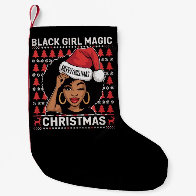 Petite Chaussette De Noël Black Girl Magic Joyeux Noël Africain Américain (Devant)