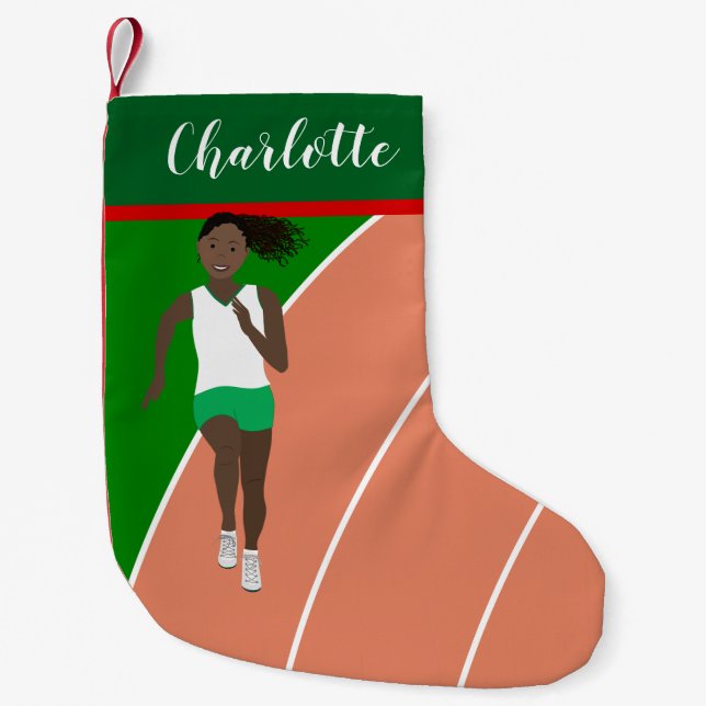 Petite Chaussette De Noël Black Hair Track Girl en vert (Devant)