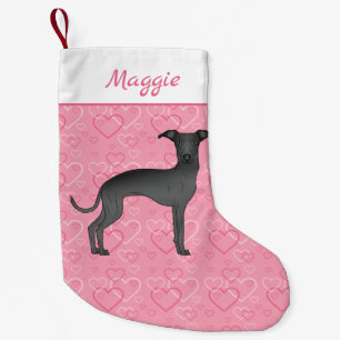Petite Chaussette De Noël Black Italien Greyhound Cute Dog Sur Coeur Rose