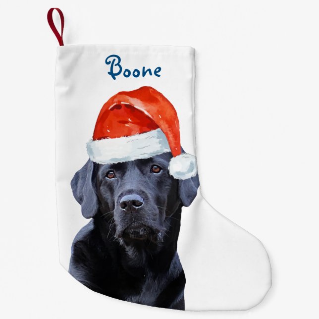 Petite Chaussette De Noël Black Lab Christmas - Père Noël Chig Cute Labrador (Devant)