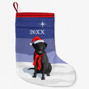 Petite Chaussette De Noël Black Labrador Retriever Santa Hat & Scarf