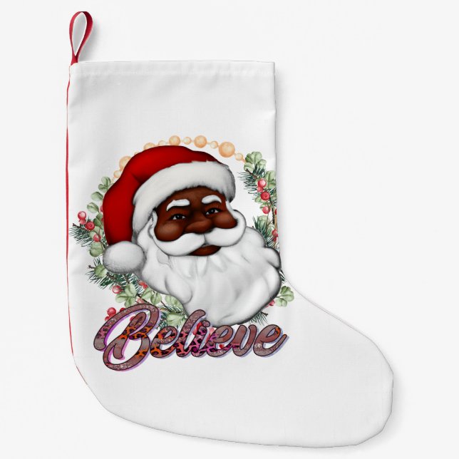 Petite Chaussette De Noël Black Père Noël Believe Melanin Man Christmas Chev (Devant)