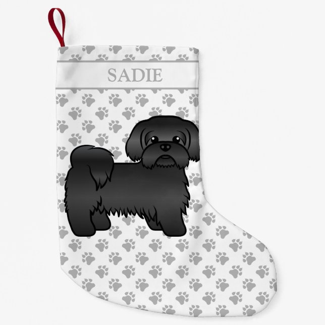 Petite Chaussette De Noël Black Shih Tzu Cute Cartoon Chien & Nom (Devant)