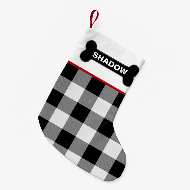 Petite Chaussette De Noël Blanc Buffalo Check Chien Os Russe Nom Personnalis (Devant (Accrochage))