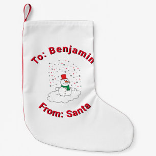 Petite Chaussette De Noël Blanc De Père Noël Nom Personnalisé Snowman Snowfl