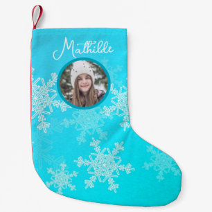 Petite Chaussette De Noël Bleu blanc Snowflakes minimaliste de Noël Photo