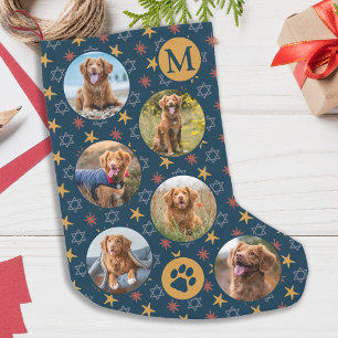 Petite Chaussette De Noël Bleu de chien de compagnie photo personnalisé