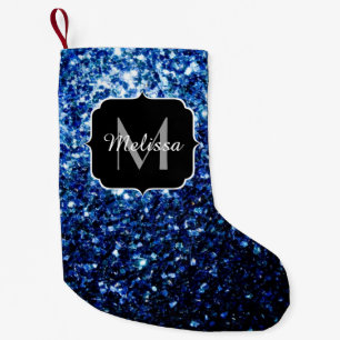Petite Chaussette De Noël Bleu foncé profond brillant faux paillettes scinti