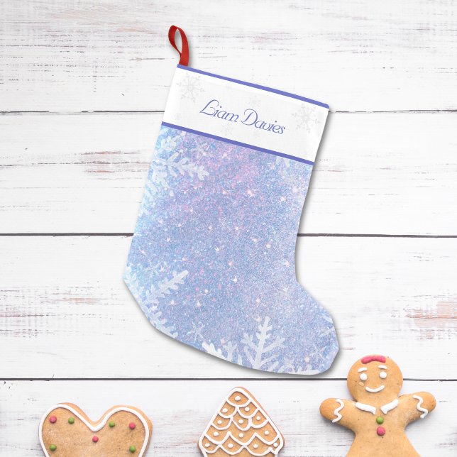 Petite Chaussette De Noël Bleu glacé Boutique de Noël personnalisée (Frosty Blue Personalized Christmas Stocking)