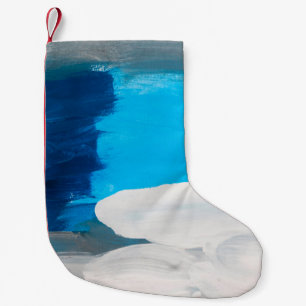 Petite Chaussette De Noël Bleu, gris et blanc Art Abstrait peinture noir