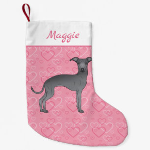 Petite Chaussette De Noël Bleu Italien Greyhound Chien mignon Sur Coeur Rose