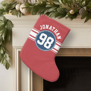 Petite Chaussette De Noël Bleu marine du Jersey de sports et nombre nommé d