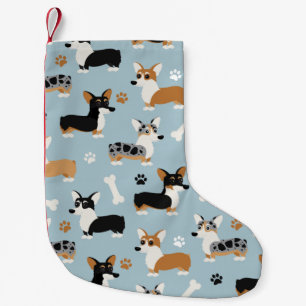 Petite Chaussette De Noël Bleu Motif de Corgi