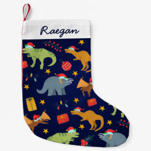 Petite Chaussette De Noël Bleu Personnalisé Cute Dinosaur Motif de Noël