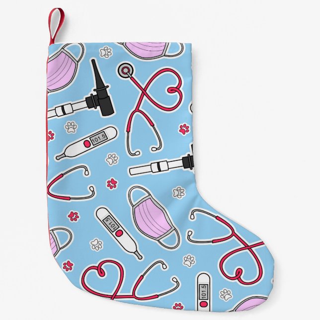 Petite Chaussette De Noël Bleu vétérinaire/vétérinaire de motif de (Devant)