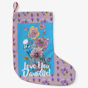 Petite Chaussette De Noël Blue Budgie floral art Dames Noël Stocker