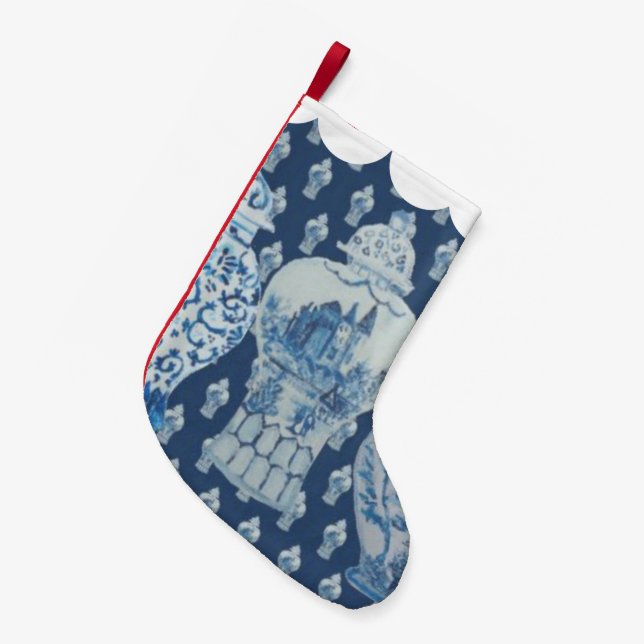 Petite Chaussette De Noël Blue Chinoiserie Ginger Jar Noël Stocker (Devant (Accrochage))