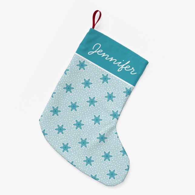 Petite Chaussette De Noël Blue Frosted Winter Snowflake Motif (Devant (Accrochage))