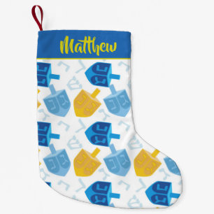 Petite Chaussette De Noël Blue Gold et White Hanoukka Dreidel Fun