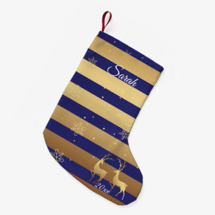 Petite Chaussette De Noël Blue Gold Peace Bois Deer