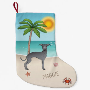 Petite Chaussette De Noël Blue Italien Greyhound À Tropical Summer Beach