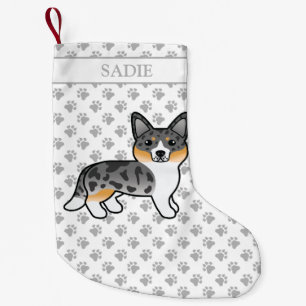 Petite Chaussette De Noël Blue Merle Cardigan Welsh Corgi Chien & Nom