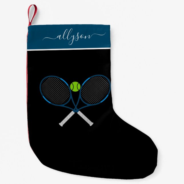 Petite Chaussette De Noël Blue Tennis Rackets & Custom Girls Nom Cute Sport (Devant)